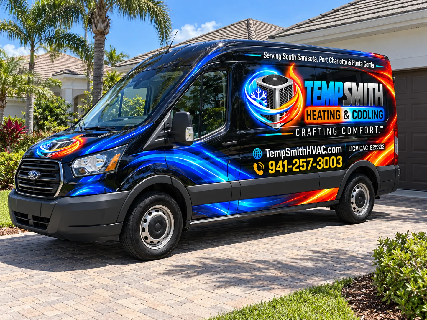 TempSmith Heating and Cooling service van in a Florida driveway